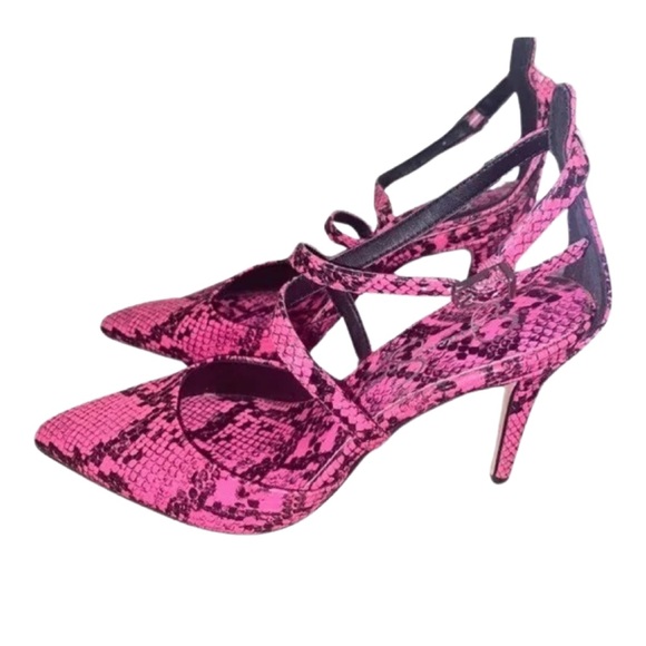 Jessica Simpson Ambrie Neon Pink Python Snake Print Sexy Heels - Picture 6 of 15